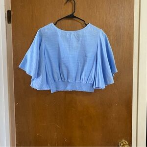 Size L blue Thread Story crop top with flutter sleeves
